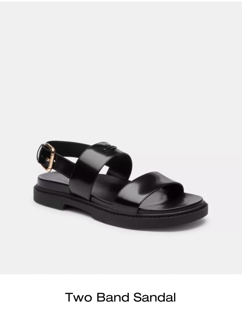 Coach Black Double-Band Leather Sandal with Gold Buckle